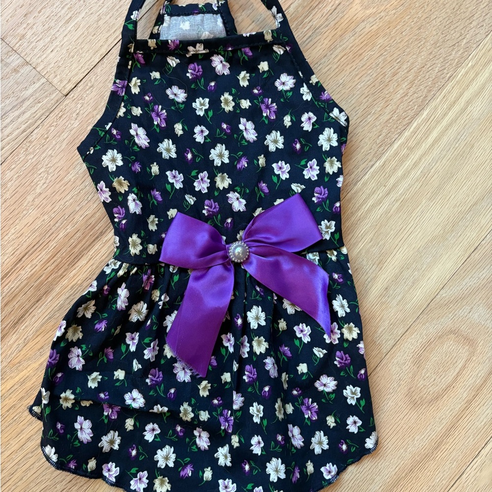 Charming Floral Dog Dress with Purple Bow